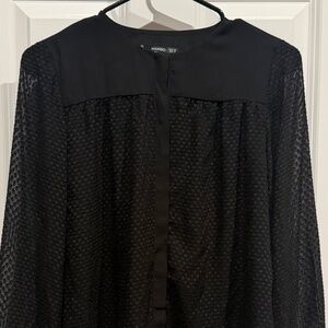 Mango Black Textured Sheer Blouse – Long Sleeve, Elegant & Lightweight